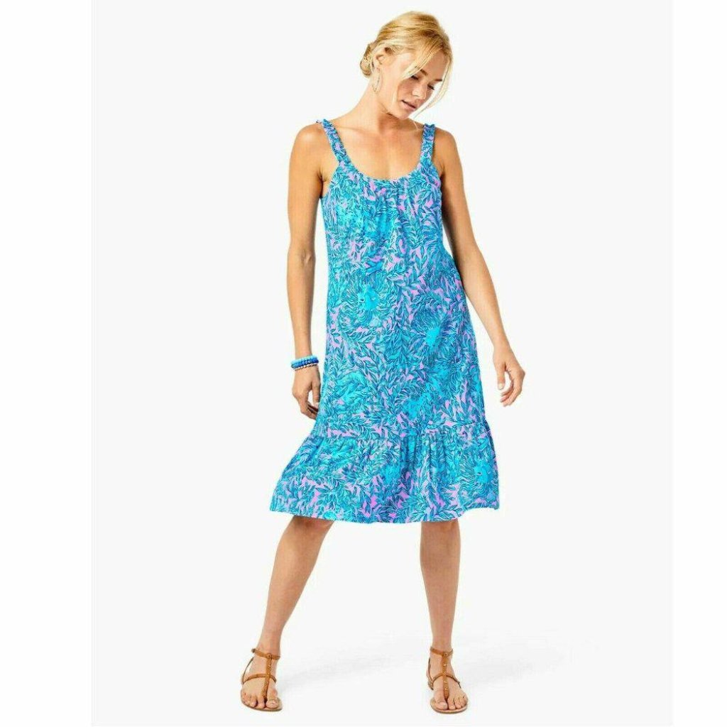 Lilly Pulitzer Collins Tank Dress Tiered Ruffle Printed Resort Cotton Xxs